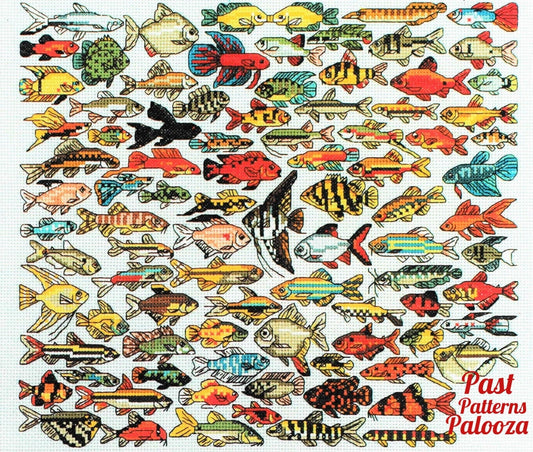 Vintage Cross Stitch Pattern Mini Aquarium Fish Motifs PDF Instant Digital Download Embroidery 90 Tropical Tank Fish Designs 1-3" A1
