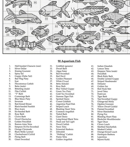Vintage Cross Stitch Pattern Mini Aquarium Fish Motifs PDF Instant Digital Download Embroidery 90 Tropical Tank Fish Designs 1-3" A1