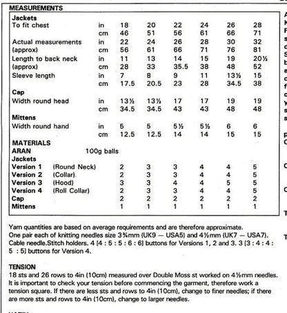 Vintage Knitting Pattern Knit Boys Aran Cardigan Jackets Cap Hat Mittens Set PDF Instant Digital Download 9m-9 years 10 Ply
