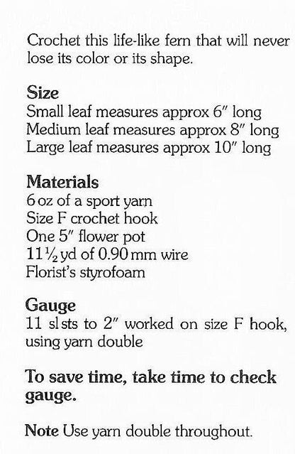 Vintage Crochet Pattern Realistic Potted Fern Plant PDF Instant Digital Download Hanging House Plant 5 Ply