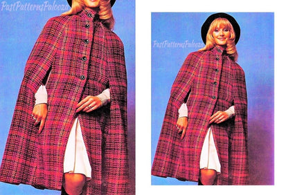 Vintage Sewing Pattern Womens Wool Tweed Cape Coat PDF Instant Digital Download Groovy A-Line Cloak 1973