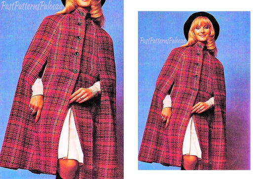 Vintage Sewing Pattern Womens Wool Tweed Cape Coat PDF Instant Digital Download Groovy A-Line Cloak 1973