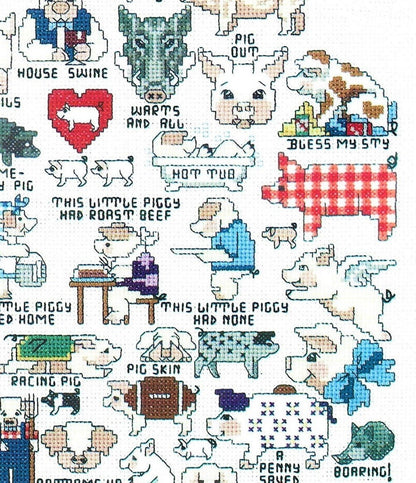 Vintage Cross Stitch Patterns Cute Mini Pig Motifs PDF Instant Digital Download Embroidery 30 Kitsch Quirky Humorous Piggy Designs A1