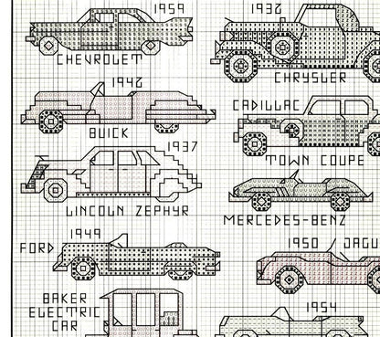 Vintage Cross Stitch Patterns Mini Classic Cars Motifs PDF Instant Digital Download Embroidery 35 Retro Automobile Designs A1