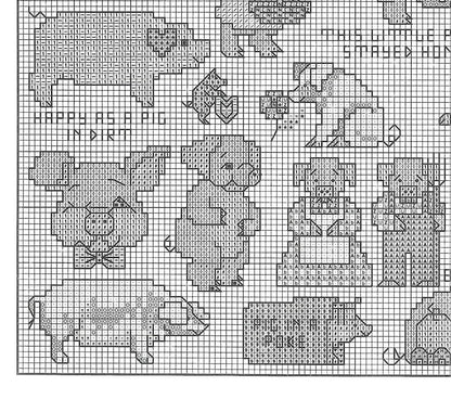 Vintage Cross Stitch Patterns Cute Mini Pig Motifs PDF Instant Digital Download Embroidery 30 Kitsch Quirky Humorous Piggy Designs A1