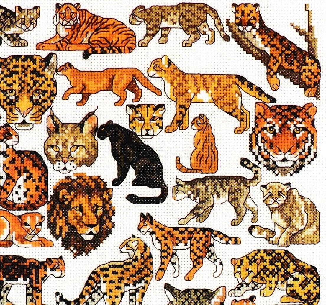 Vintage Cross Stitch Patterns Mini Wild Cat Big Cats Motifs PDF Instant Digital Download Embroidery Lion Tigers Wildcats Lynx 39 Designs A1