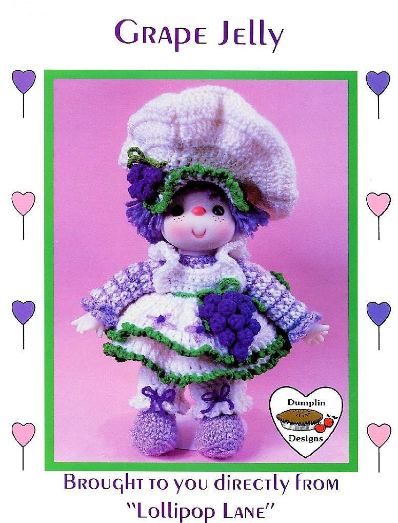 Vintage Crochet Pattern 14" Lollipop Lane Grape Jelly Yarn Head Doll PDF Instant Digital Download Retro 1980s Dumplin Designs 4 Ply Mitzy