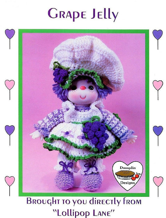 Vintage Crochet Pattern 14" Lollipop Lane Grape Jelly Yarn Head Doll PDF Instant Digital Download Retro 1980s Dumplin Designs 4 Ply Mitzy