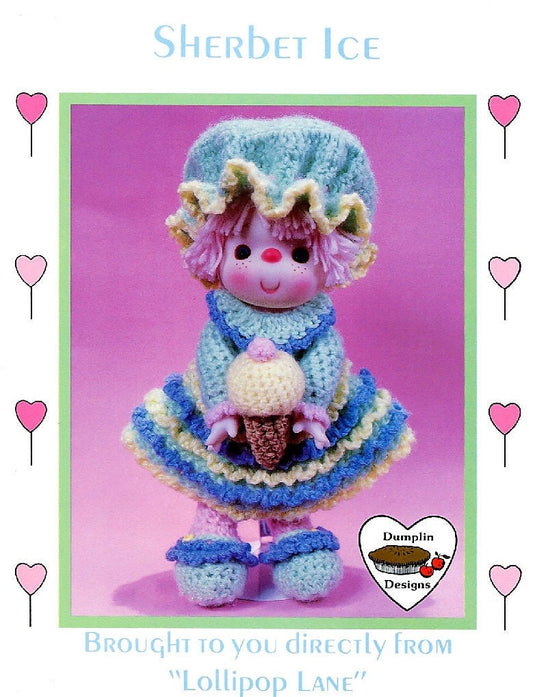 Vintage Crochet Pattern 14" Lollipop Lane Sherbet Ice Cream Yarn Head Doll PDF Instant Digital Download Retro 1980s Dumplin Designs 4 Ply