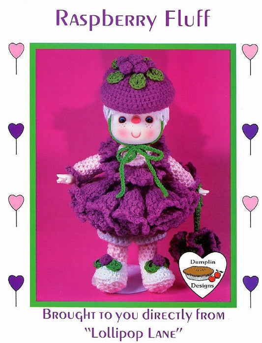 Vintage Crochet Pattern 14" Lollipop Lane Raspberry Fluff Yarn Head Doll PDF Instant Digital Download Retro 1980s Dumplin Designs 4 Ply