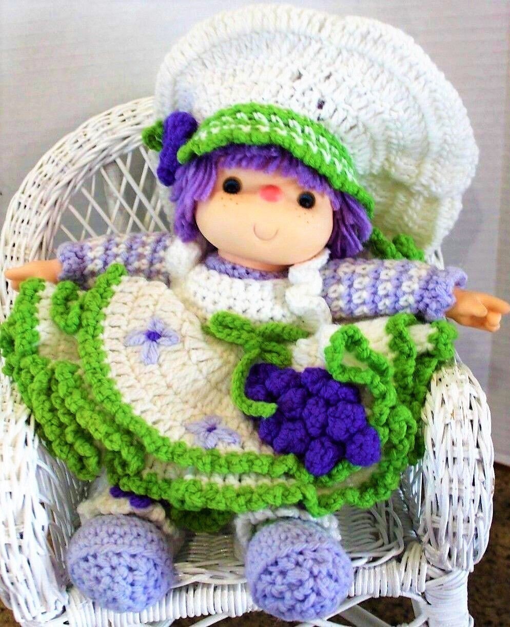 Vintage Crochet Pattern 14" Lollipop Lane Grape Jelly Yarn Head Doll PDF Instant Digital Download Retro 1980s Dumplin Designs 4 Ply Mitzy