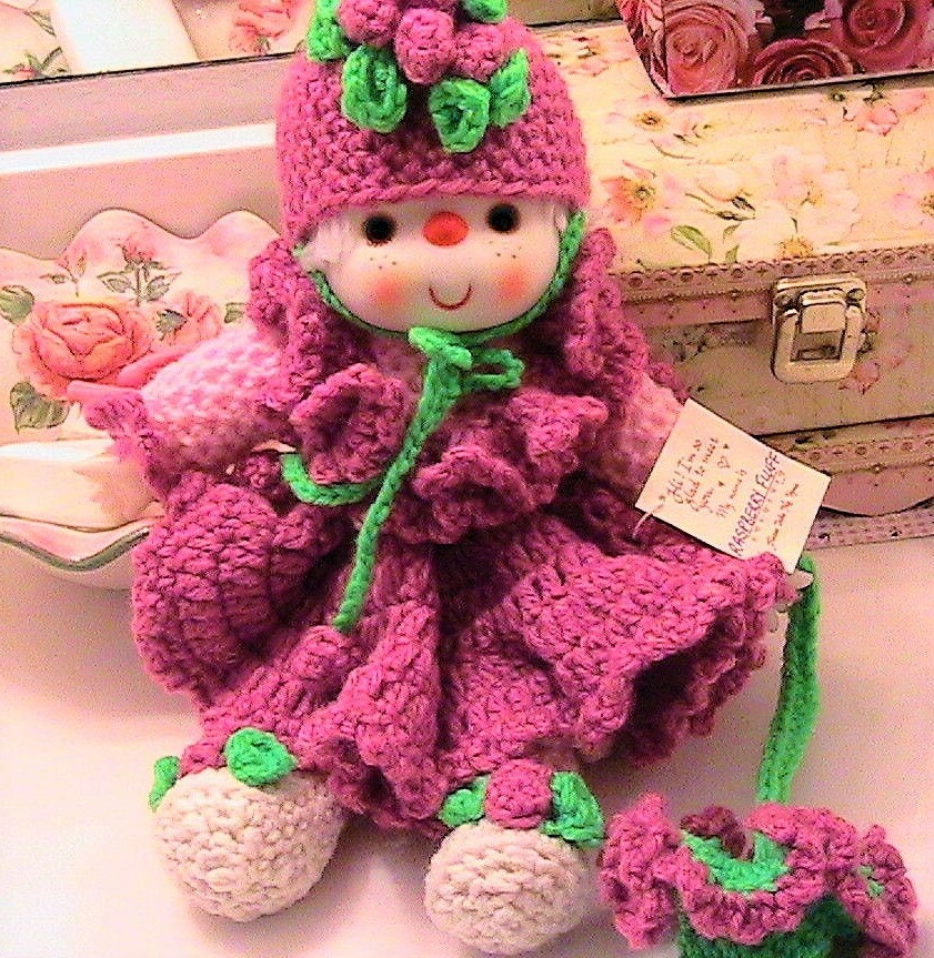 Vintage Crochet Pattern 14" Lollipop Lane Raspberry Fluff Yarn Head Doll PDF Instant Digital Download Retro 1980s Dumplin Designs 4 Ply