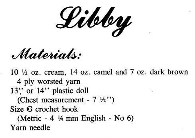 Vintage Crochet Pattern 13" Libby Bed Doll Ruffled Dress Hat Outfit PDF Instant Digital Download Sweet Dreams Dumplin Designs 10 Ply