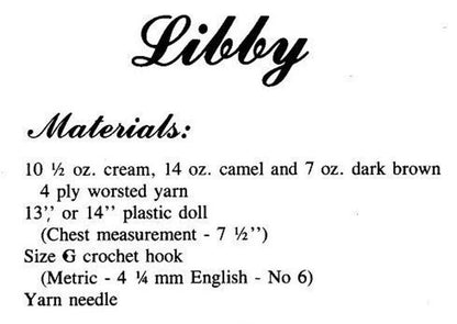 Vintage Crochet Pattern 13" Libby Bed Doll Ruffled Dress Hat Outfit PDF Instant Digital Download Sweet Dreams Dumplin Designs 10 Ply