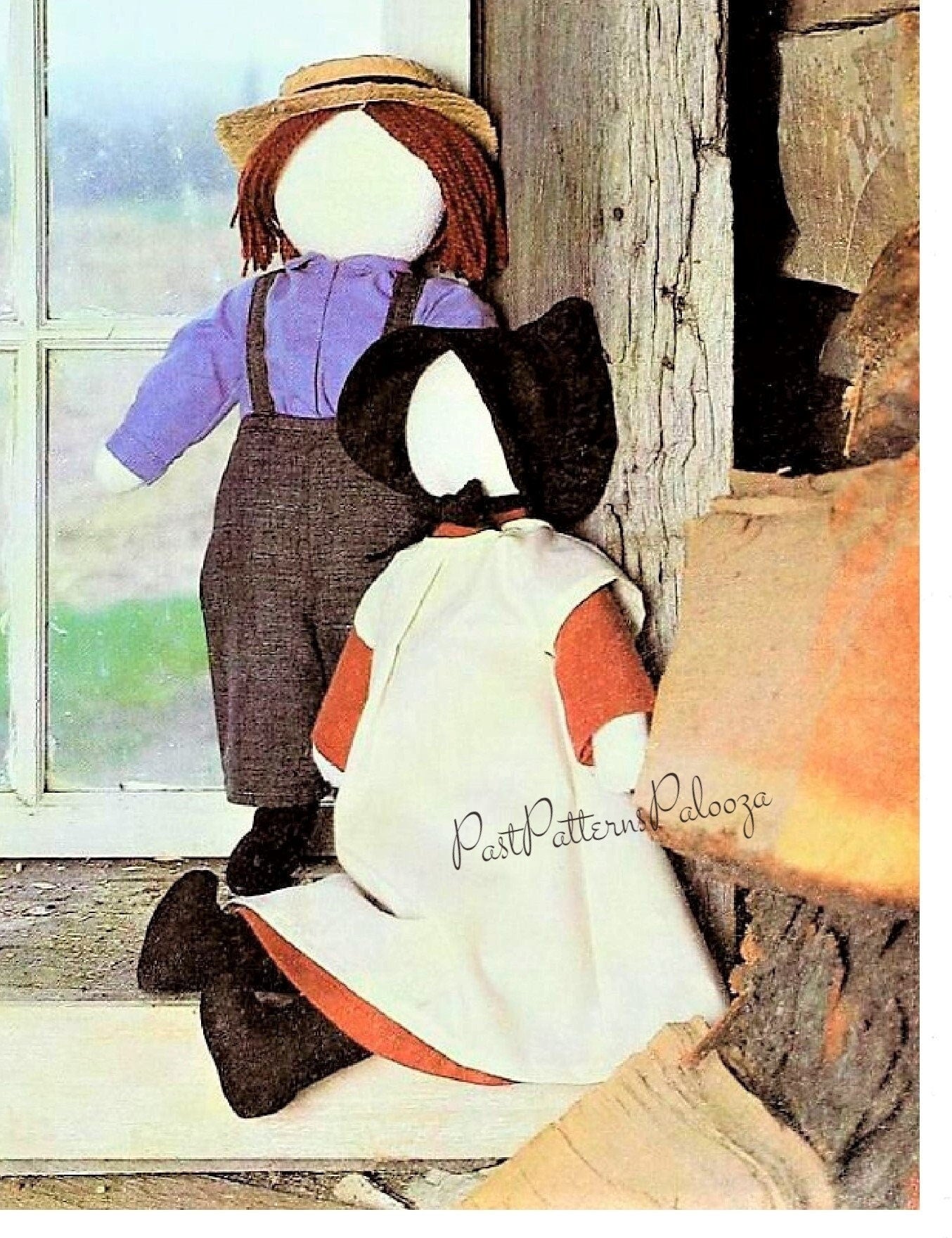Vintage Sewing Pattern 18" Traditional Amish Girl and Boy Soft Toy Dolls 1920s PDF Instant Download Faceless Quaker Mennonite Dollys