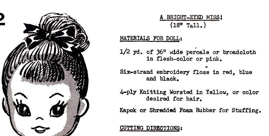 Vintage Sewing Pattern 18" Little Miss Dolls and Clothes Soft Toys PDF Instant Digital Download Retro 1965 Fabric Soft Sculpture Cloth Dolly