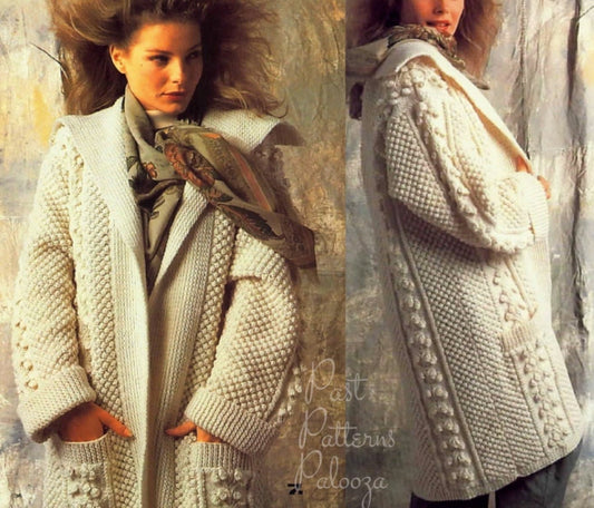 Vintage Knitting Pattern Womens Long Knit Aran Sweater Coat PDF Instant Digital Download Open Cardigan Jacket Bramble Stitch 10 Ply