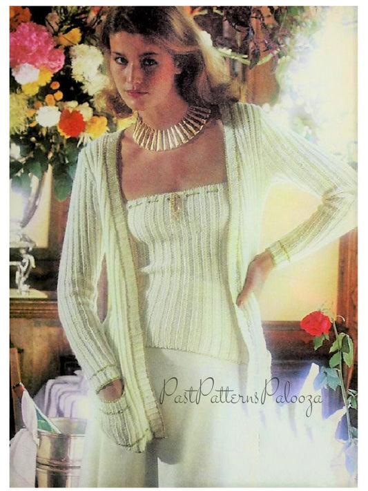 Vintage Knitting Pattern Womens Dressy Ribbed Cardigan Sweater & Tube Top Twin Set PDF Instant Digital Download 5 Ply Twinset