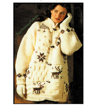 Vintage Knitting Pattern Womens Sweater Jacket Coat Reindeer Snowflake Christmas Sampler PDF Instant Digital Download Bulky 12 Ply