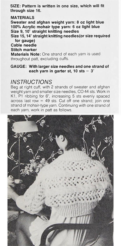 Vintage Knitting Pattern Womens Shoulderette Bed Jacket Lacy Openwork Bed Shrug PDF Instant Digital Download 10 Ply Mohair
