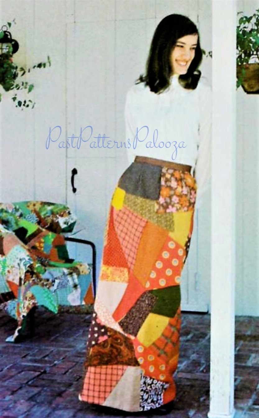 Vintage Sewing Pattern Womens Patchwork Wrap Around Maxi Skirt Quick Easy PDF Instant Digital Download Retro 70s Crazy Patch Boho Hippie