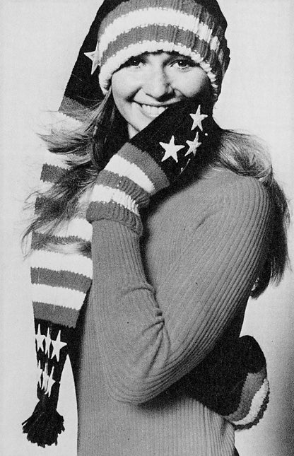 Vintage Knitting Pattern Womens 4th Of July Stars Stripes Patriotic Stocking Hat Mittens Set PDF Instant Digital Download Scarf-Hat 10 Ply