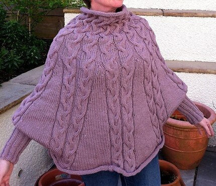 Vintage Knitting Pattern Womens Aran Cable Cabled Poncho Swing Sweater Design PDF Instant Digital Download 10 Ply