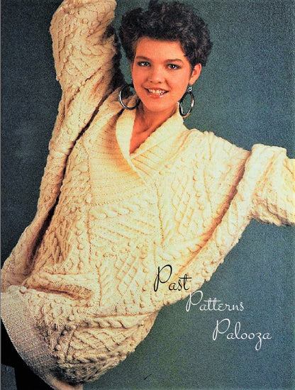 Vintage Knitting Pattern Womens Aran Sweater Interlocking Blocks PDF Instant Digital Download Cable Patterned Squares 10 Ply