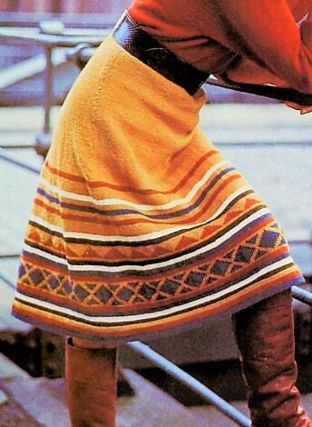Vintage Knitting Pattern Womens Stripes Diamonds Triangles Aztec Skirt PDF Instant Digital Download Circular Knitting Needle