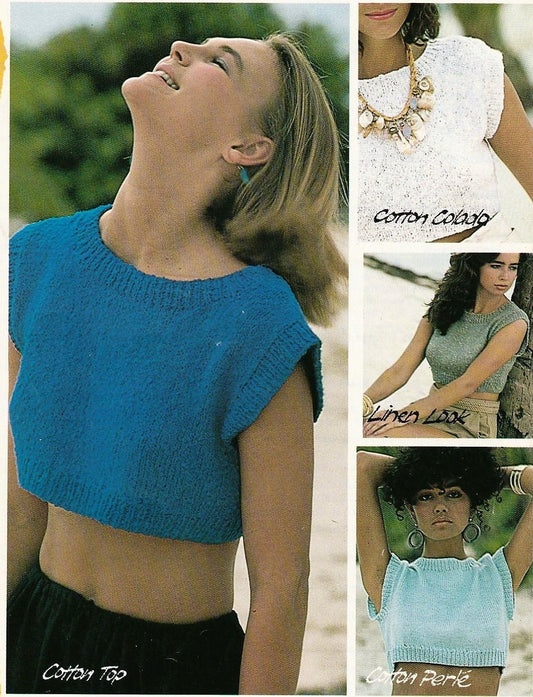 Vintage Knitting Pattern Womens Knit Midriff Top Short Sleeve Summer Tank PDF Instant Digital Download One Design FOUR Versions DK