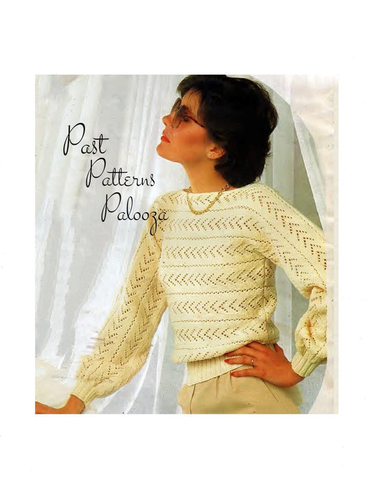 Vintage Knitting Pattern Womens Sideways Lace Openwork Long Sleeved Sweater Blouse Pretty Top PDF Instant Digital Download 5 Ply