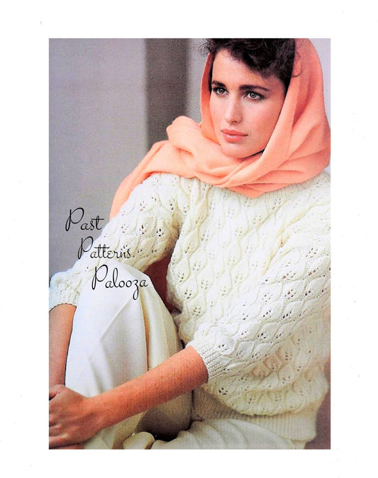 Vintage Knitting Pattern Womens Raised Leaf Summer Sweater Jumper Top PDF Instant Digital Download DK Yarn