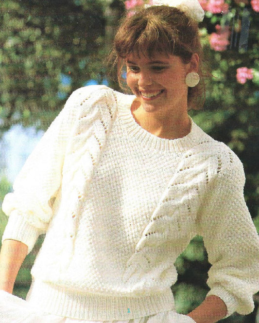 Vintage Knitting Pattern Womens Sweater Knit Seed Stitch Cabled Pullover PDF Instant Digital Download Long Sleeved Jumper 10 Ply Cotton