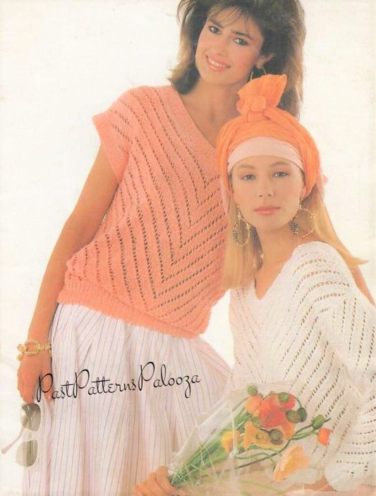 Vintage Knitting Pattern Womens Loose Knit Cotton Summer Tops Openwork Lace Short & Long Sleeved PDF Instant Digital Download