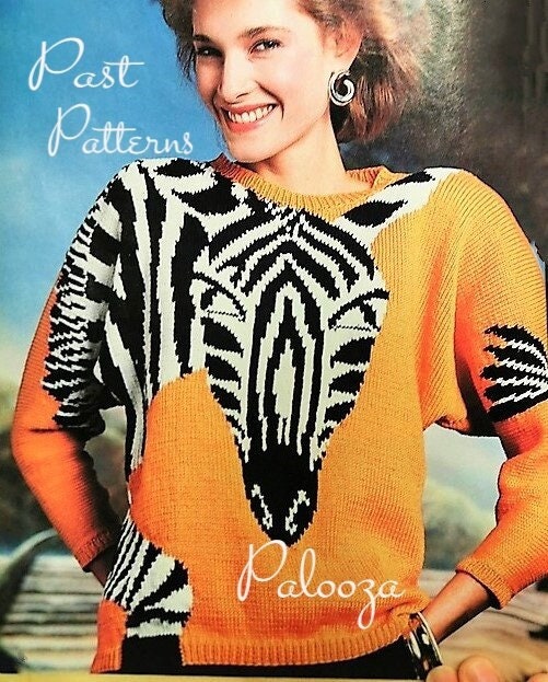 Vintage Knitting Pattern Womens Wild Stripes Zebra Sweater PDF Instant Digital Download Retro Animal Motif Pullover Jumper DK