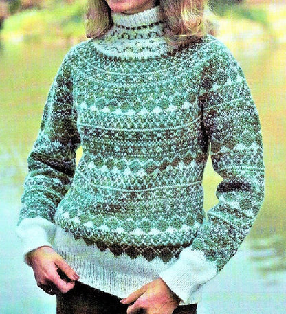 Vintage Knitting Pattern Womens Nordic Fair Isle Pullover Sweater PDF Instant Digital Download Fair Isle Mohair Turtleneck 5 Ply