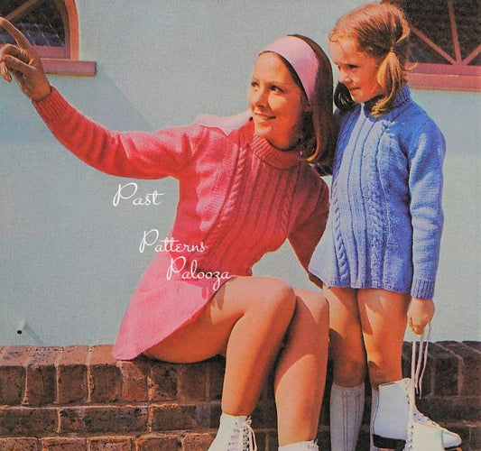 Vintage Knitting Pattern Womens Girls Pretty Cabled Ice Skating Dress PDF Instant Digital Download Mother Daughter Figure Skaters Outfits DK