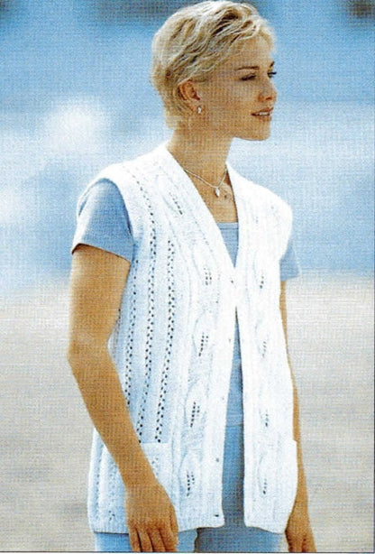 Vintage Knitting Pattern Womens Knit Leaf Border Cardigan Sweater and Waistcoat Vest PDF Instant Digital Download DK 8 Ply