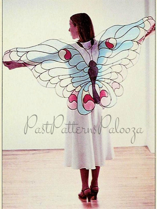 Vintage Sewing Pattern Womens Stained Glass Butterfly Shawl Sheer Organdy Fabric PDF Instant Digital Download