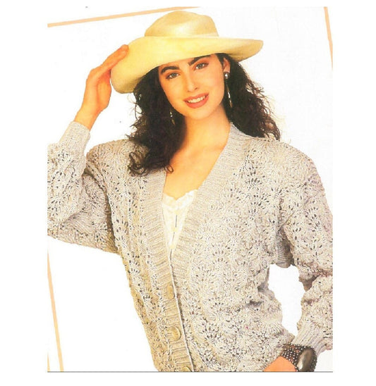 Vintage Knitting Pattern Womens Lacy Petal Stitch Cardigan Sweater PDF Instant Digital Download Ladies 8 Ply Cotton Top
