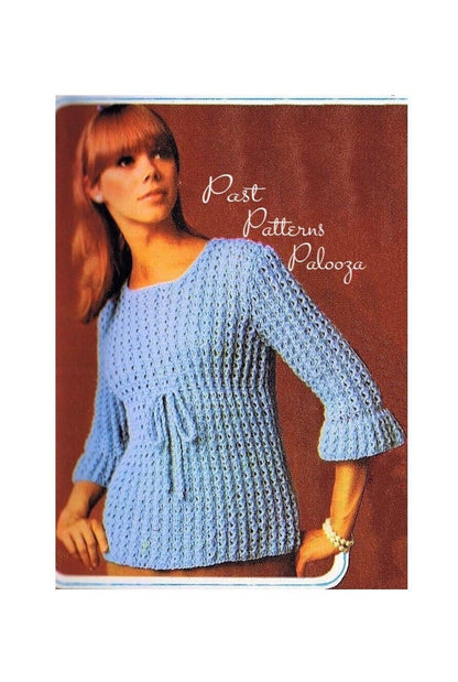 Vintage Knitting Pattern Womens Pretty Empire Blouse Top PDF Instant Digital Download Retro Bell Sleeved Jumper 5 Ply