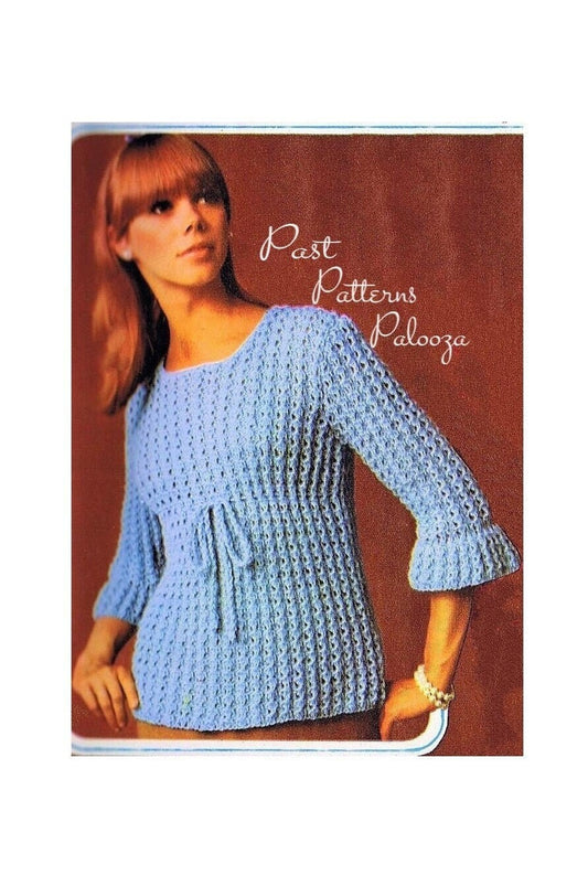 Vintage Knitting Pattern Womens Pretty Empire Blouse Top PDF Instant Digital Download Retro Bell Sleeved Jumper 5 Ply