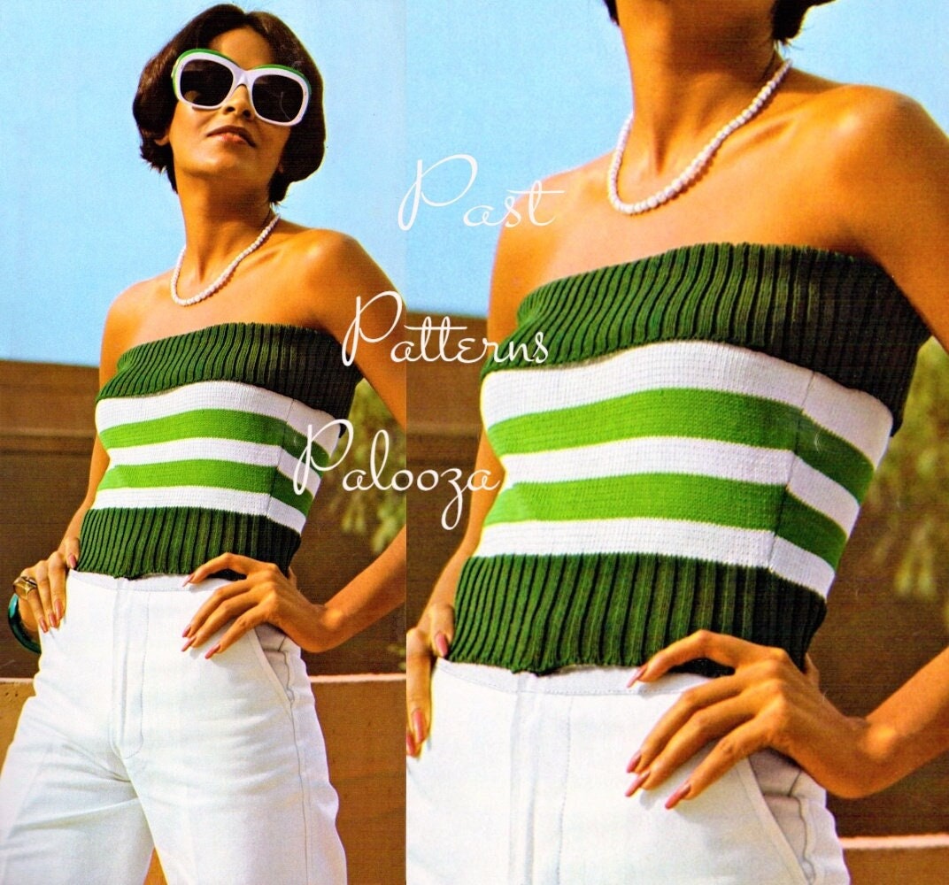 Vintage Knitting Pattern Womens Striped Tube Top Strapless Tank Sun Top PDF Instant Digital Download Quick Easy Knit Retro 1970s 4 Ply