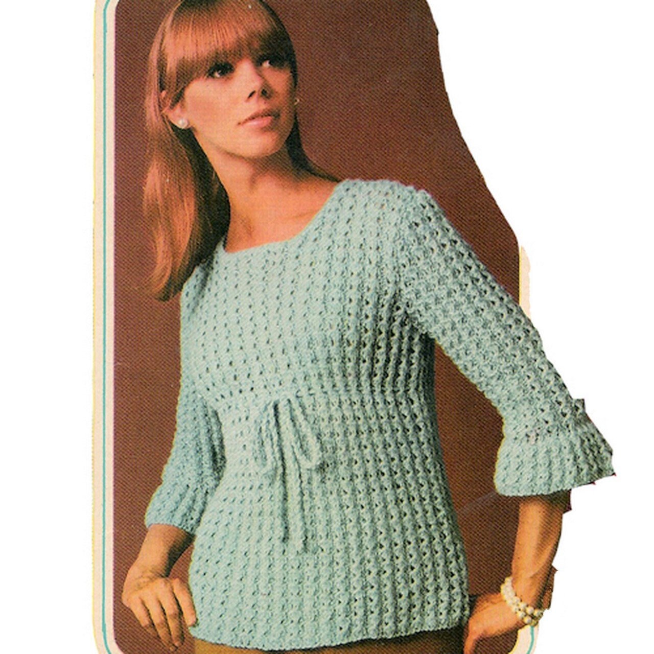 Vintage Knitting Pattern Womens Pretty Empire Blouse Top PDF Instant Digital Download Retro Bell Sleeved Jumper 5 Ply