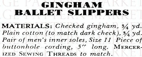 Vintage Sewing Pattern Pretty Womens Gingham Ballet House Slippers PDF Instant Digital Download Slip On Flats One Size