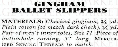 Vintage Sewing Pattern Pretty Womens Gingham Ballet House Slippers PDF Instant Digital Download Slip On Flats One Size