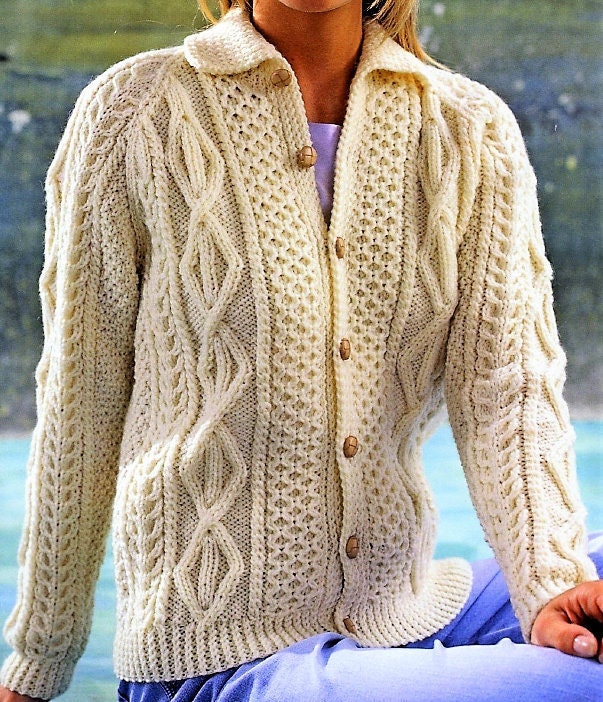 Vintage Knitting Pattern Womens Traditional Cabled Aran Cardigan Jackets 2 Designs PDF Instant Digital Download 10 Ply