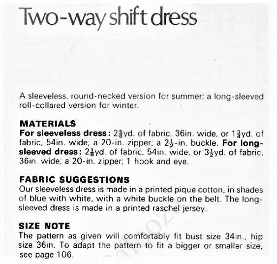 Vintage Sewing Pattern Womens Retro Boho Mod Shift Dress Two Ways Sleeved and Sleeveless PDF Instant Digital Download 1960s 1970s Fashion