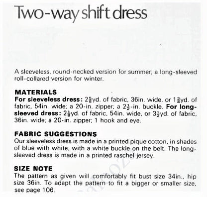 Vintage Sewing Pattern Womens Retro Boho Mod Shift Dress Two Ways Sleeved and Sleeveless PDF Instant Digital Download 1960s 1970s Fashion
