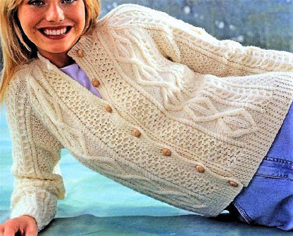 Vintage Knitting Pattern Womens Traditional Cabled Aran Cardigan Jackets 2 Designs PDF Instant Digital Download 10 Ply